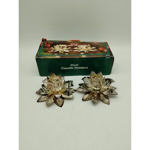 Silverplate  Metal Floral Taper Candle Holder - 2 Pcs Christmas
